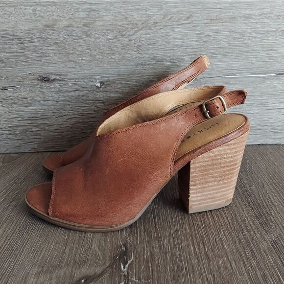NEW LUCKY BRAND Ovrandie PeepToe Slingback Heels Size 8.5 - Picture 4 of 9